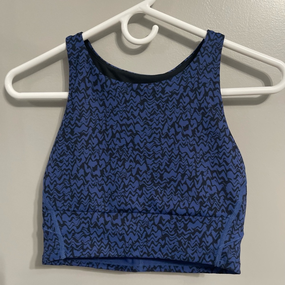 Zella Live In Racerback Bra Blue Twilight Wave Print